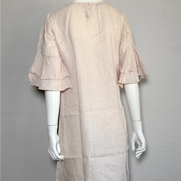 Francesca Bettini 100% Linen Shift Dress Blush Ruffle Sleeve Italy M - Picture 6 of 10
